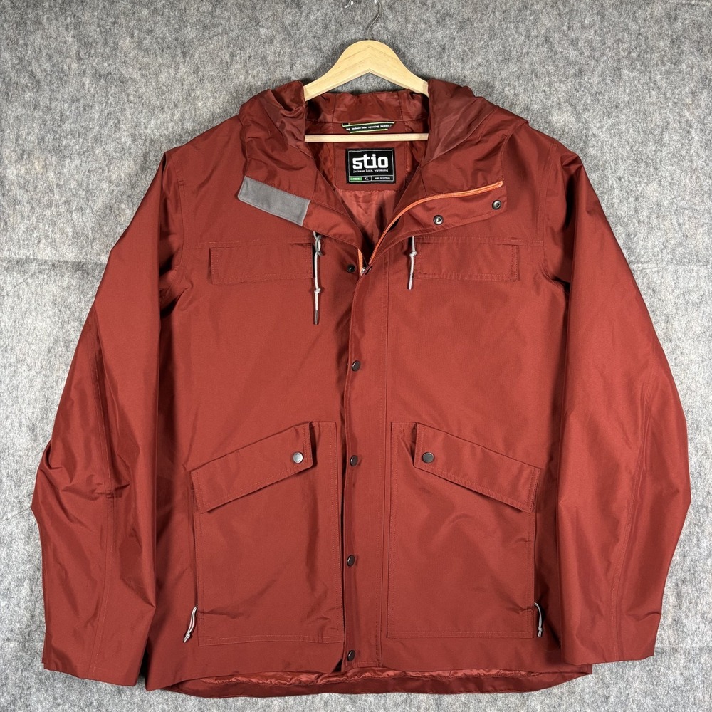 Stio‎ Lupine Hooded Jacket Men's XL Hooded Rain Snow Ski Orange Pockets